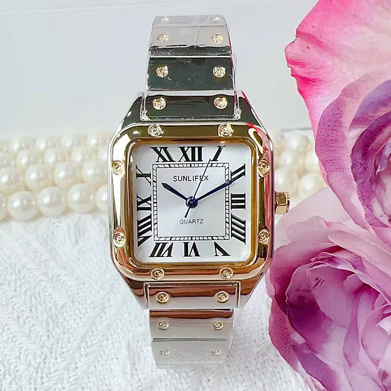 ساعات نسائية بحزام فولاذي على شكل مربع، ساعات كاجوال عصرية، ساعات نسائية من الفولاذ المقاوم للصدأ، إكسسوارات نسائية