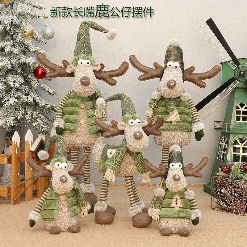 

Christmas new green fabric long-nosed elk figurine Christmas decoration ornaments