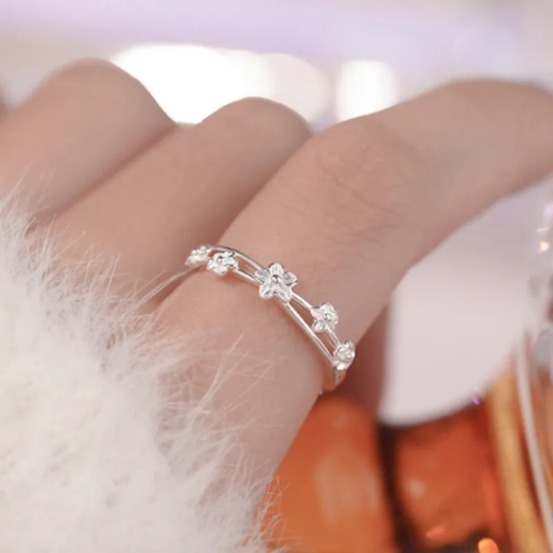 

VENTFILLE 100% 925 Sterling Silver Flower Ring for Women Hollow Out Sweet Romantic Minimalism Jewelry Party Gift Dropshipping