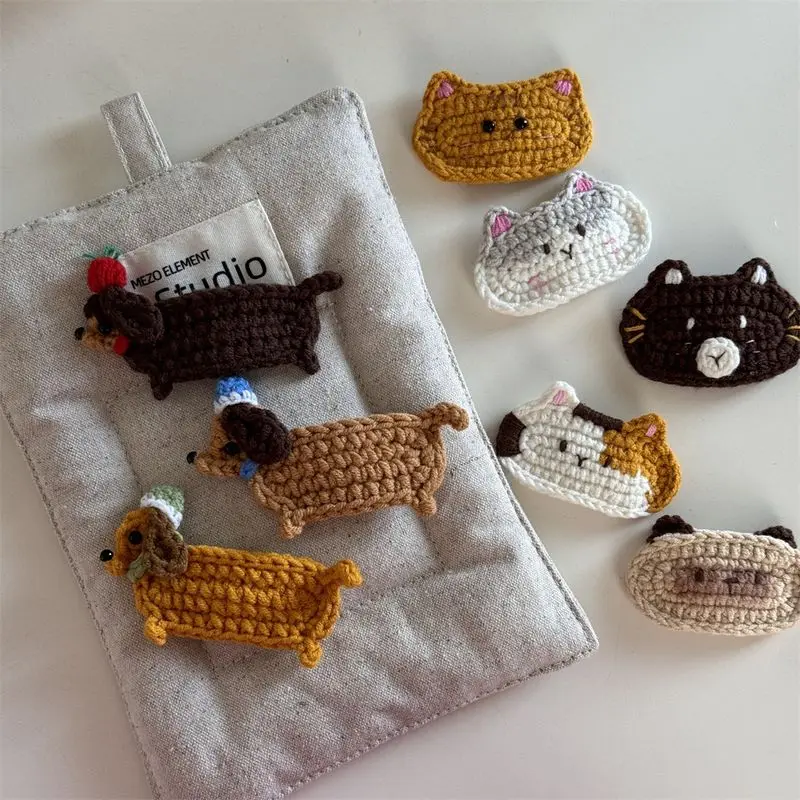 

Knitted Crochet Hair Clip Cute Cartoon Dog Kitten Bangs Clip Edge Clip Children's Hair Accessory New Head Accessory Fashionable
