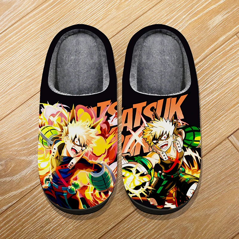 

Custom Size Winter Home Warm Cartoon Slippers For Adult Kids Anime My Hero Academia Bakugou Katsuki Cosplay Indoor Cute Slippers