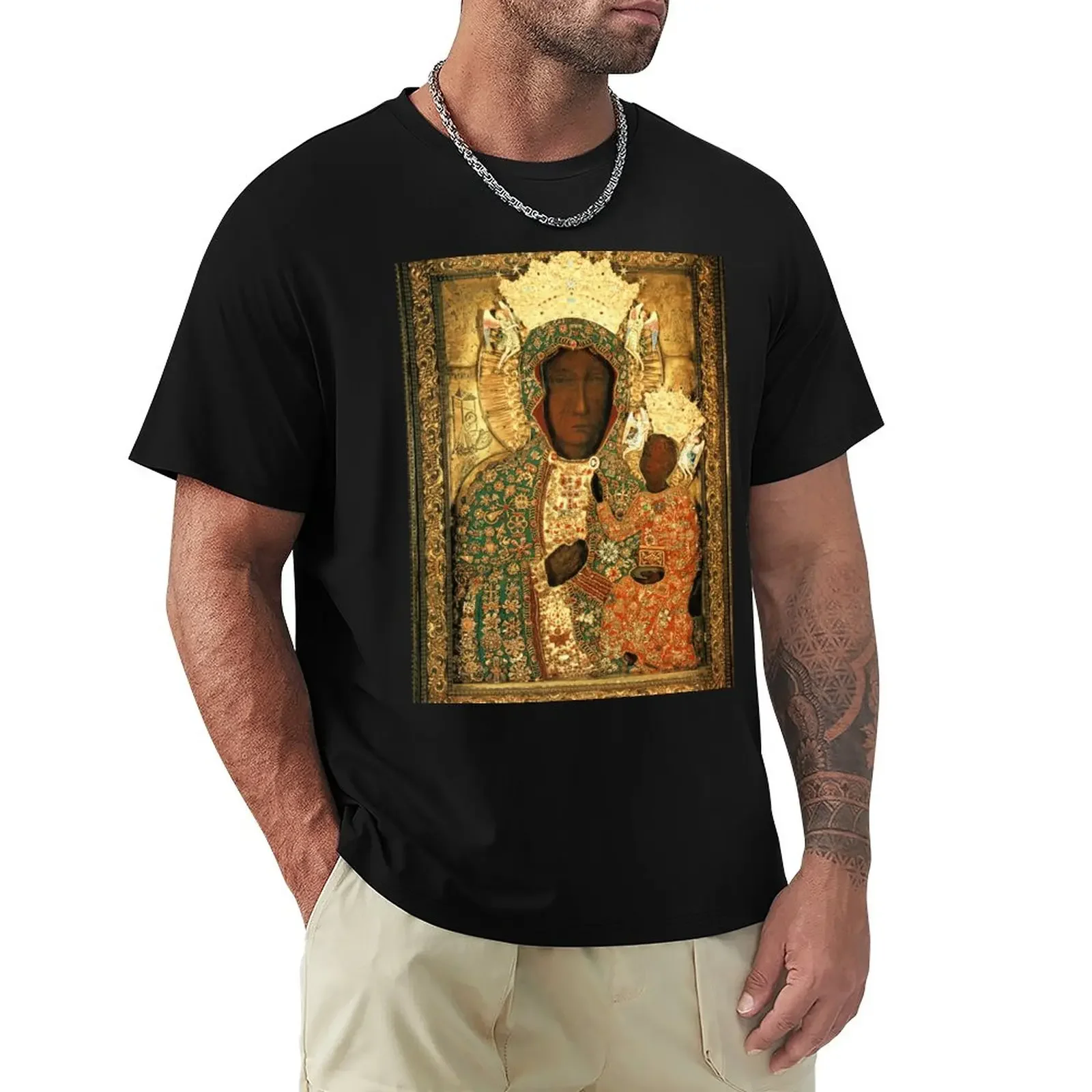 Polish Black Madonna Icon, Christian Catholic art. Our Lady of Czestochowa wall art T-Shirt summer tops mens vintage t shirts