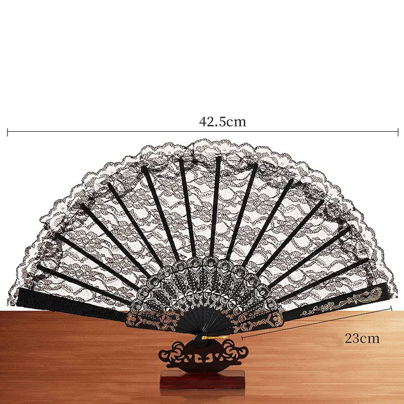 Retro Sexy Lace Folding Fan, Chinese Japanese Pattern, Dance Performance Prop, Handheld Art