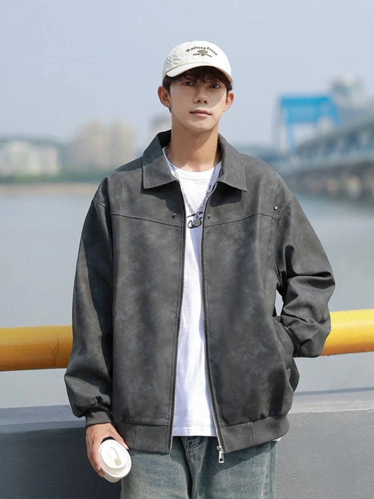 

Мужская куртка-косуха в американском ретро-стиле из искусственной кожи, весенне-осенняя, модная, молодежная, свободного кроя, с декоративными элементами