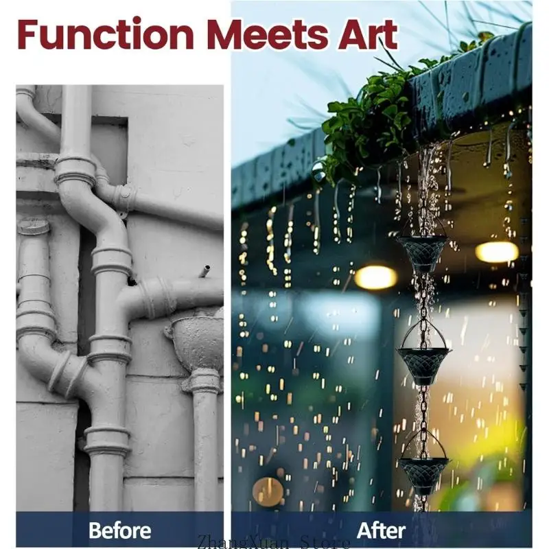 Funktionelle Garten-Regenkette mit Antik-Bronze-Finish für Entwässerungslösung 3XUF – Detail 4