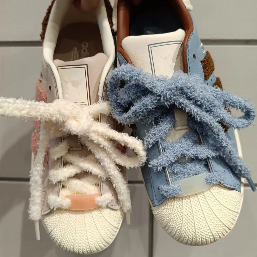 1 Pair Winter Fluffy Shoelaces Popular White Blue Plush Shoelaces For DE Training Shoes Sports Casual Sneakers Shoes Snow Boots