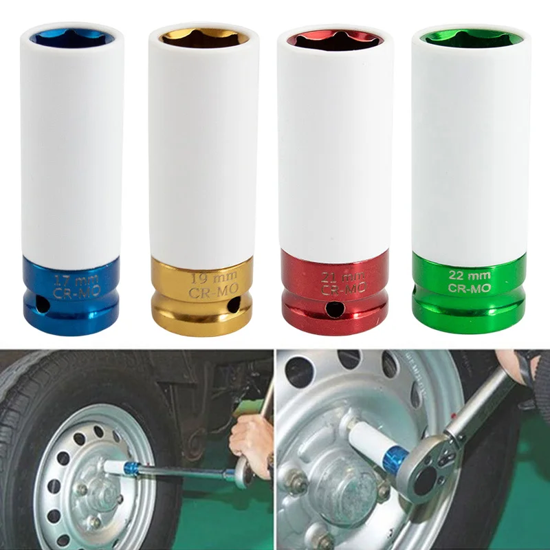 1/2 Inch 17/19/21/22mm Tire Protection Sleeve Chrome Vanadium Steel Colorful Sleeve Nut Socket Auto Car Removal Tools