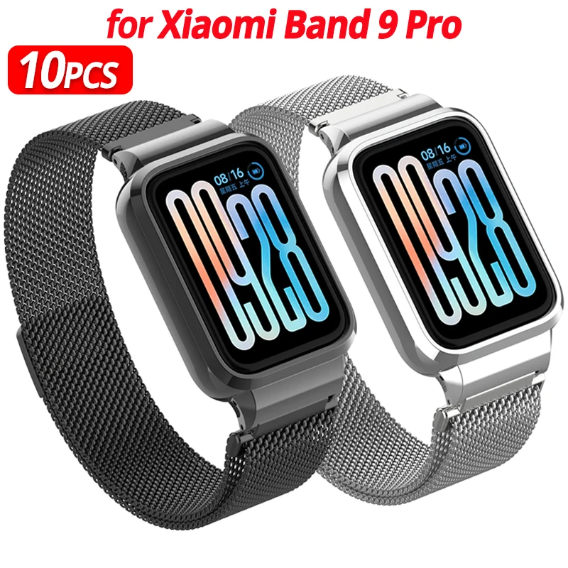 1 Pack Magnetic Strap for Xiaomi Smart Band 9 Pro Bracelet Metal Stainless Steel Band+Case Protector Mi Band 9 Pro Watchband