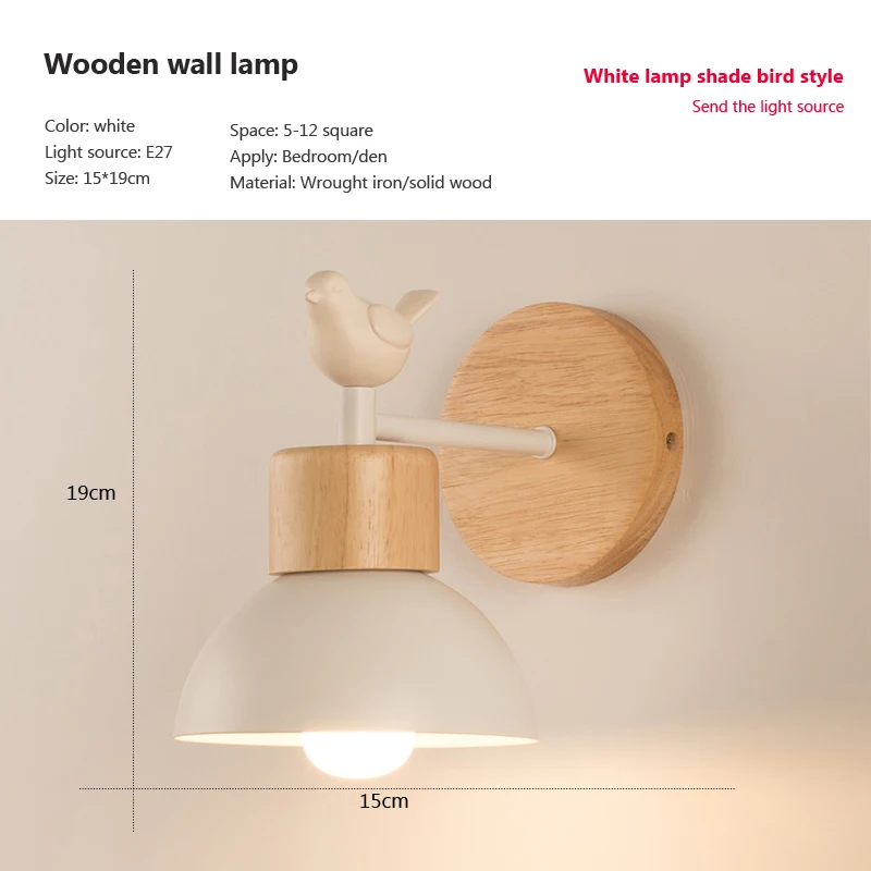 Imagem -02 - Modern Bird Wall Lamp Madeira Ferro Preto Branco Fixture Sala Quarto Iluminação Interior Home Decor Cabeceira Wall Sconce Luzes