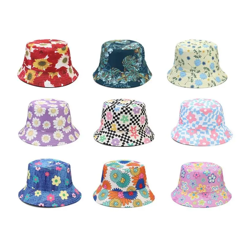 2023 10 Styles Cotton Flower Print Bucket Hat Fisherman Hat Outdoor Travel Sun Cap For Men And Women 86