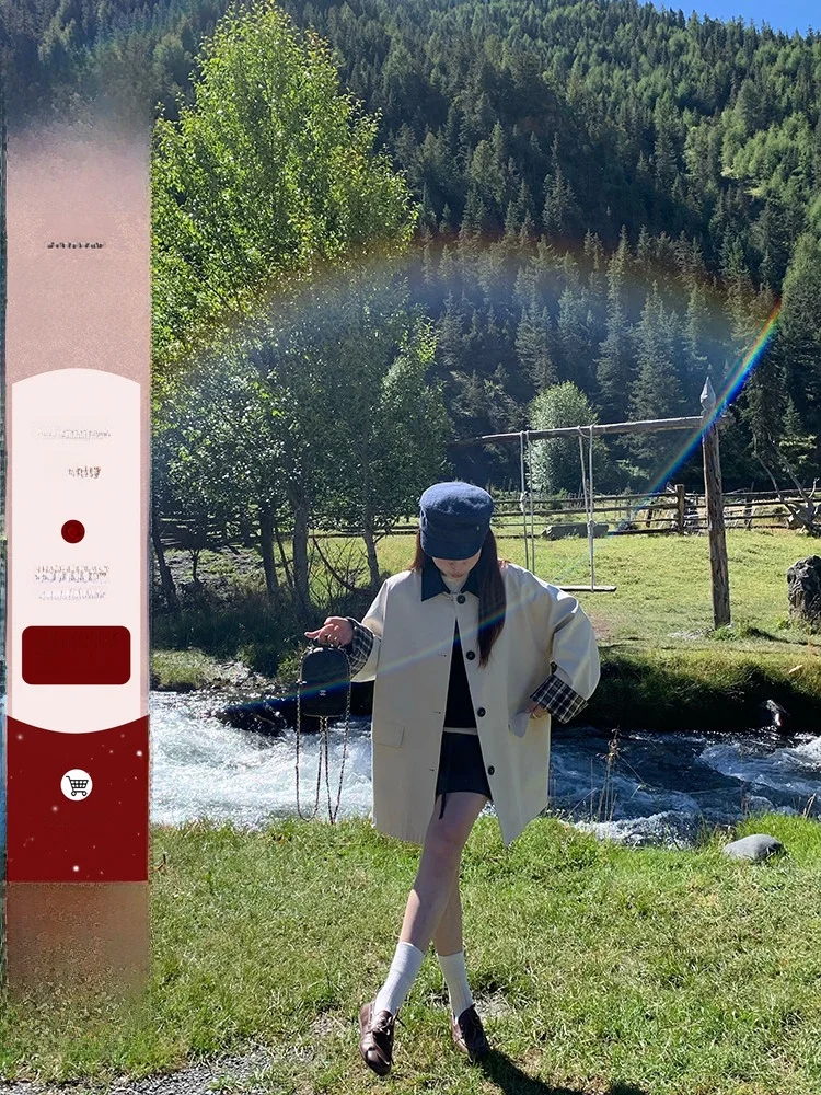 

Женское модное пальто EVNSLE Zurich в клетку для ранней осени, с отложным воротником, на одной пуговице, с длинными рукавами