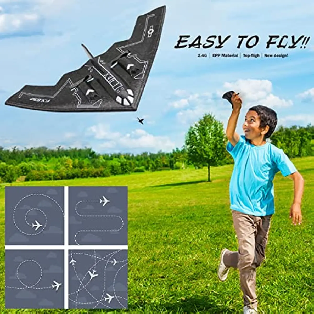 RC Airplane Remote Control B-2 Spirit Stealth Bomber Plane 2.4Ghz 2CH Foam Drone Ready To Fly Aircraft Toy for Kids and Adults