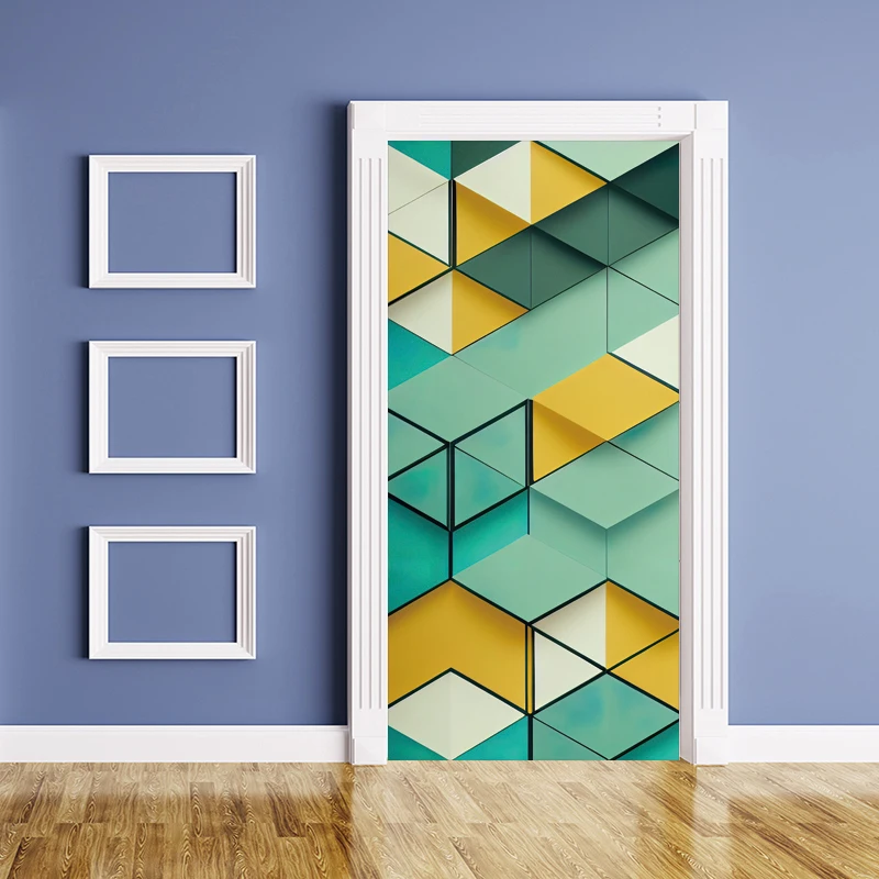 Door Stickers Adhesive Abstract Geometric Style Posters Wallpaper for Living Room DIY Full Door Mural