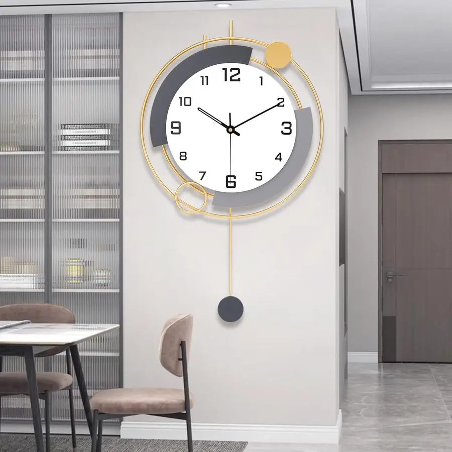 Horloges murales avec pendule, quartz de qualité silencieuse à piles, grande horloge murale pour salon, cuisine, maison, salle de bain, chambre à coucher