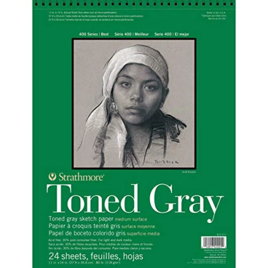 

400 Series Wire Bound Toned Sketch Pad, 80 lb. Paper, 11 X 14 Inch, Gray, 50 Sheets 412-111