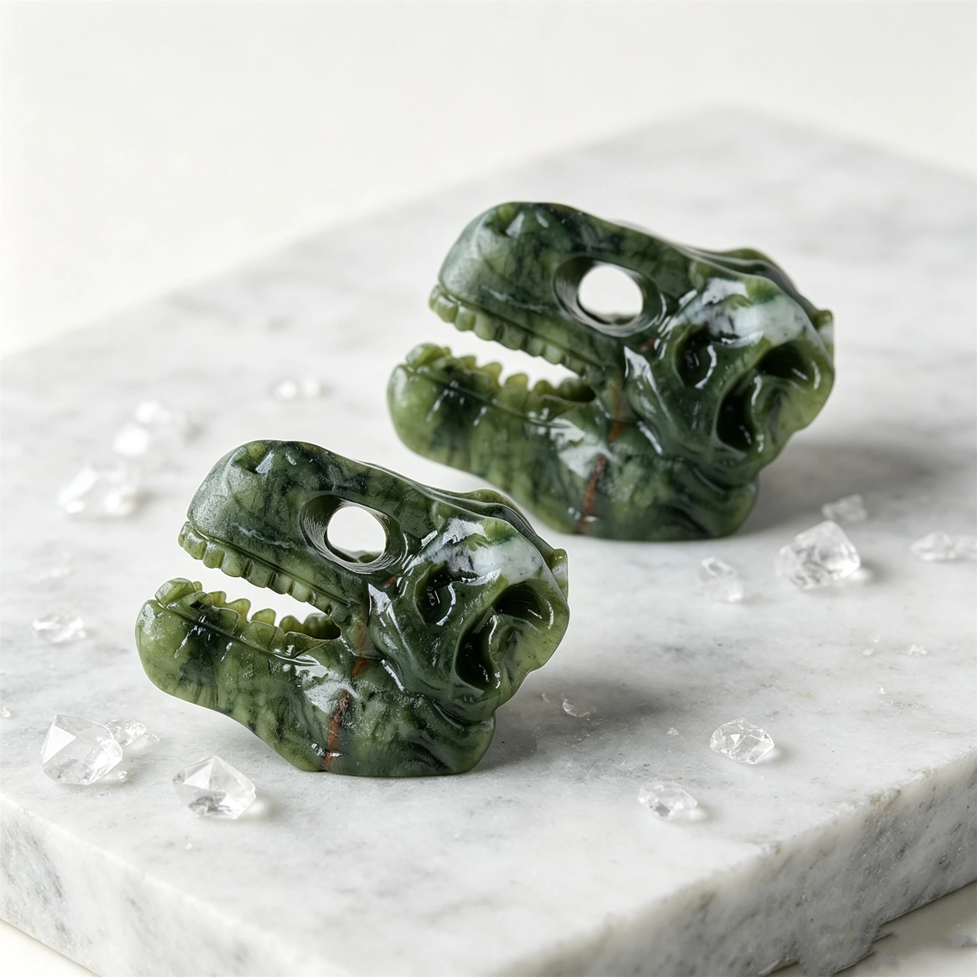 Natural Green Serpentine Dinosaur Dragon Head Carving Polished Reptile Totem Reiki Grounding Kundalini Home Decor Gift
