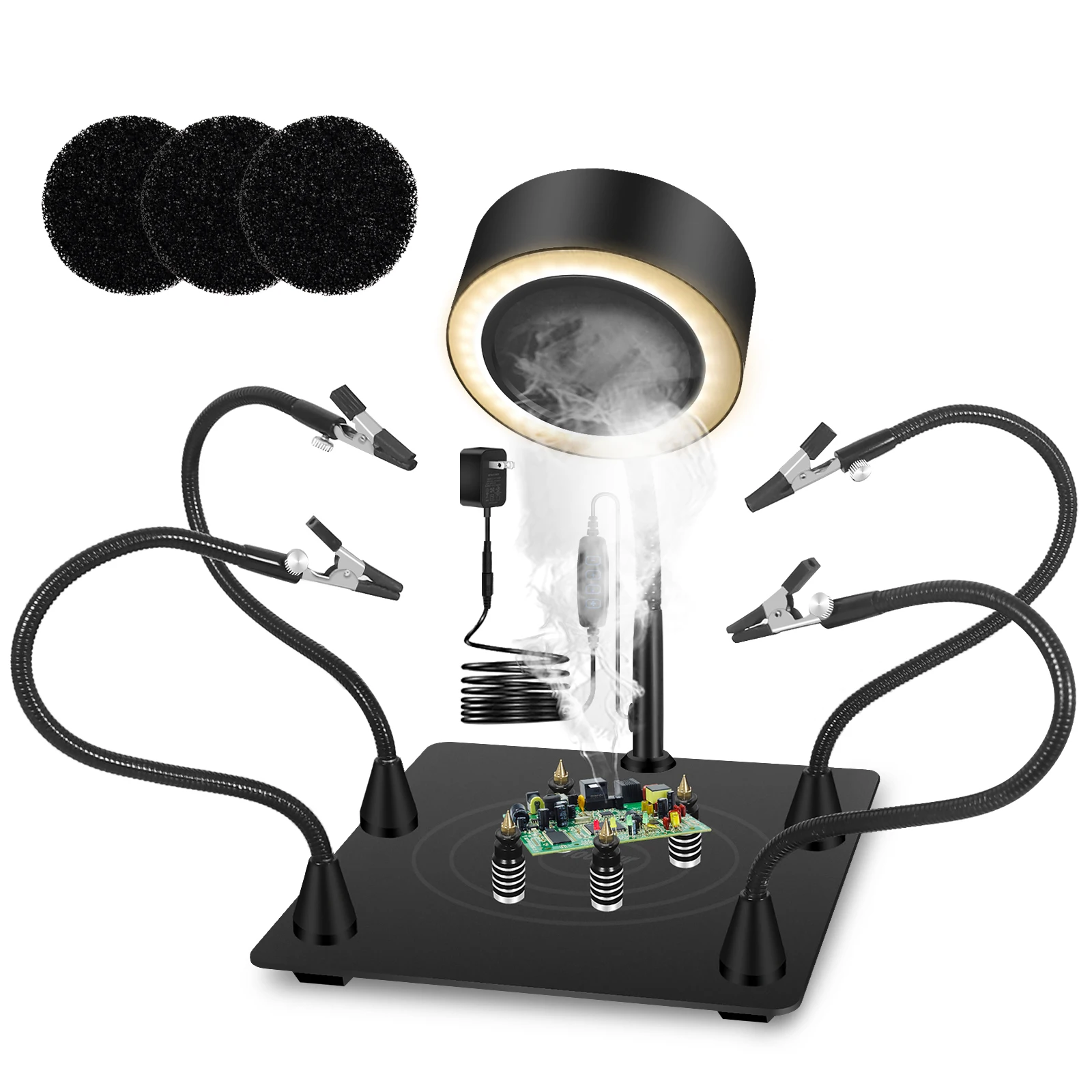 MAIXI EU/US Plug 10W Welding Smoking Equipment with 3 Colors Lighting 2-in-1 Exhaust Device Fan Soldering Third Hand Tool