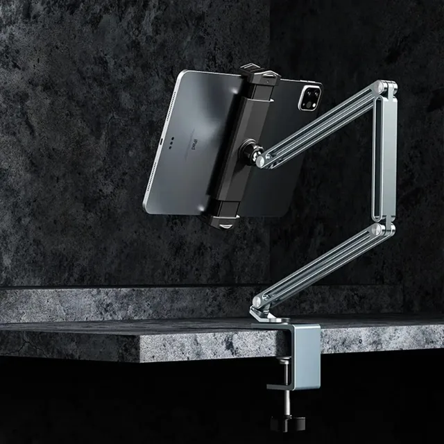 Regulowany stojak na tablet do łóżka/biurka, aluminiowy uchwyt na ramię do telefonów komórkowych i tabletów o przekątnej 4-12,9 cali, kompatybilny z iPad Pro Mini Xiaomi Tab