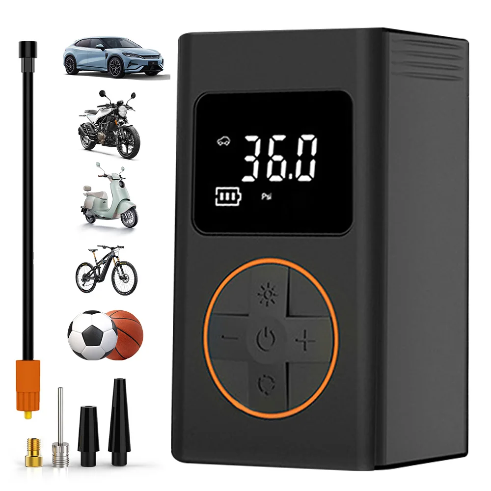 

Портативный воздушный компрессор для накачивания шин, беспроводной насос для накачивания шин 150PSI со светодиодной подсветкой, подходит для автомобилей и мотоциклов.