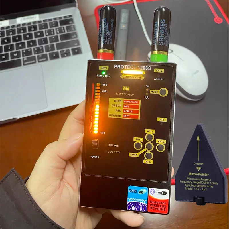 

1206S антишпионский комплект военного класса обнаруживает сигнали 5G/Bluetooth, профессиональную камеру для сна, звуковая активация CORR, металлический корпус