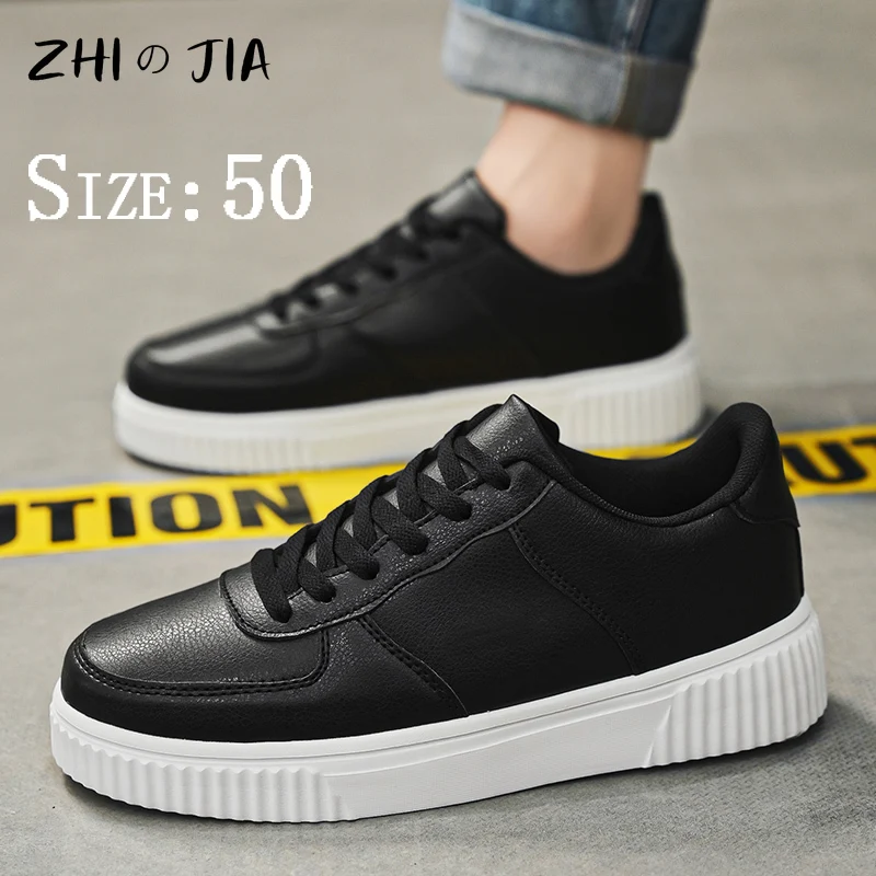 37-50 Ultra Light Plus Size Shoes Black Classic Men's Footwear Fashionable Leather Casual Matching Shoes Youth Flat Sneaker