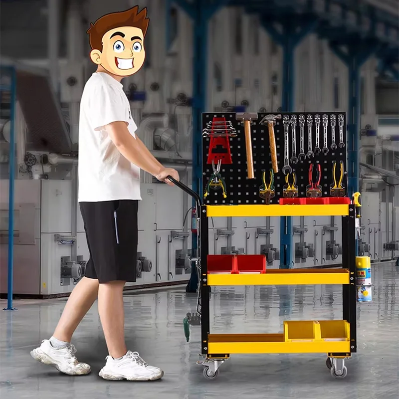 

Manual Tool Cart Mobile Workbench with Casters Pegboard Storage Auto Repair Tool Organization With Drawers