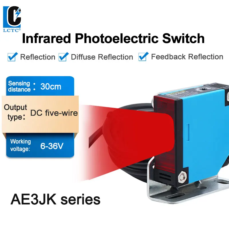 

LCTC AE3JK-DS30M1/DS30M2/R4M1/5DM1 Фотоэлектрический переключатель DC Диффузное отражающее инфракрасное диффузное отражение на большие расстояния