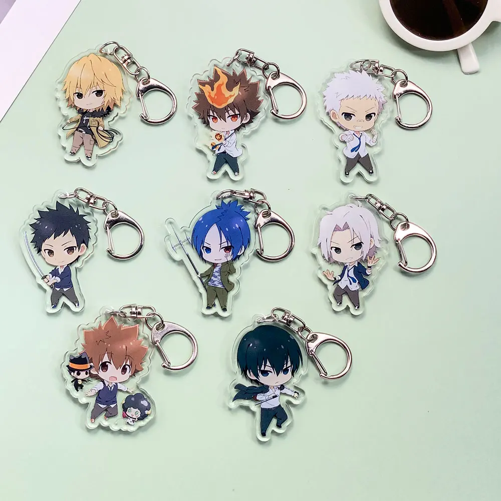 8Pcs Anime Katekyo Hitman Reborn Acrylic Car Keychain Accessories Cute Bag Charm Keyring Funny Backpack Pendant Decoration Gifts