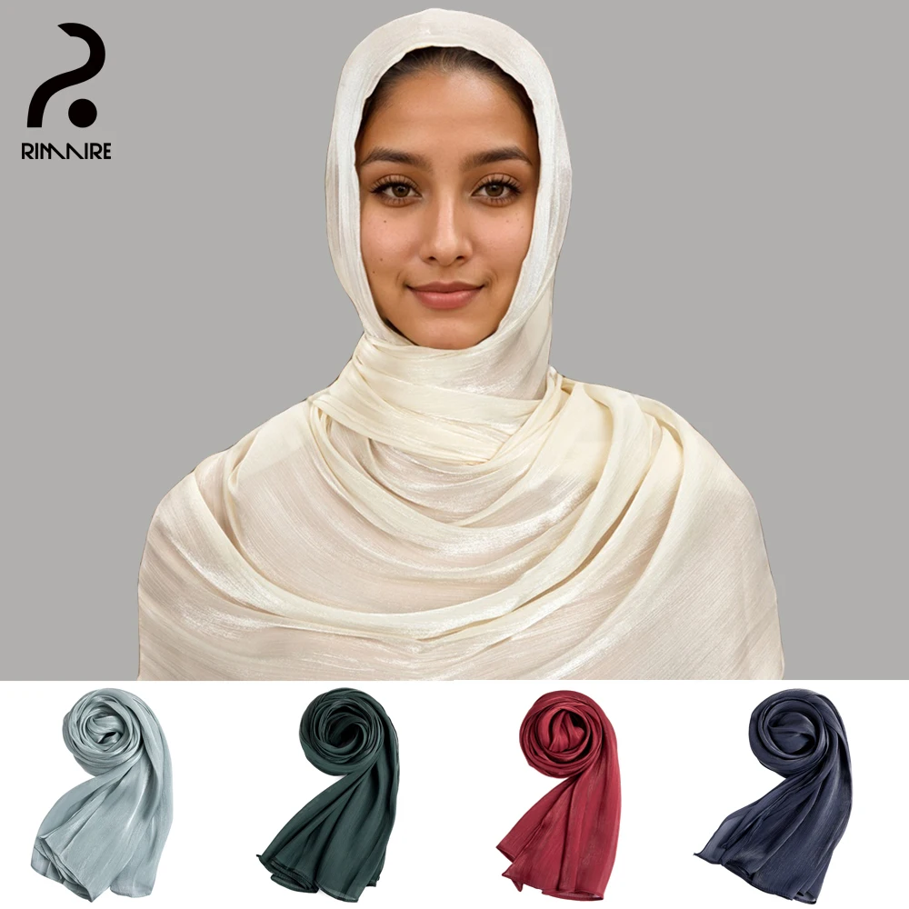 Fashion Beige Headbands Women Muslim Hijabs Designer Pearl Chiffon Turban Scarf Breathable Thin Ladies Headscarves Wraps RIMAIRE