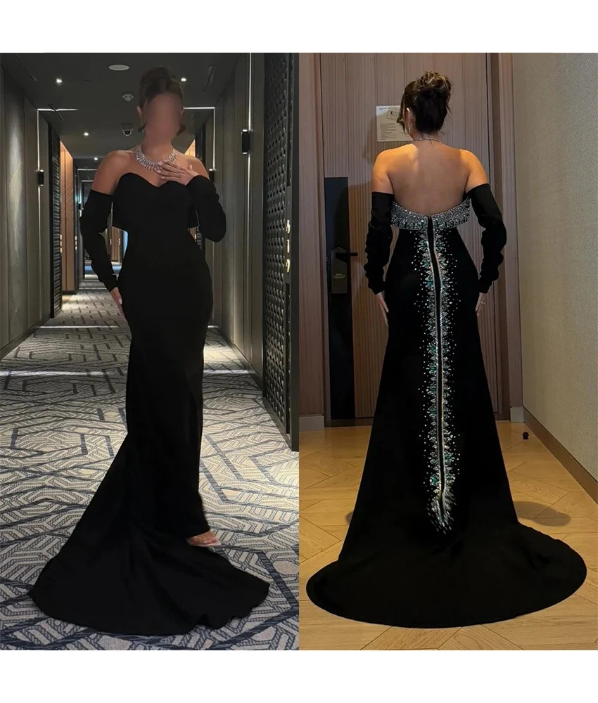 

MCDV Customized Luxury Jersey Mermaid Detachable Sleeve Crystal Evening Dress Temperament Sweetheart Bespoke Occasion Gowns