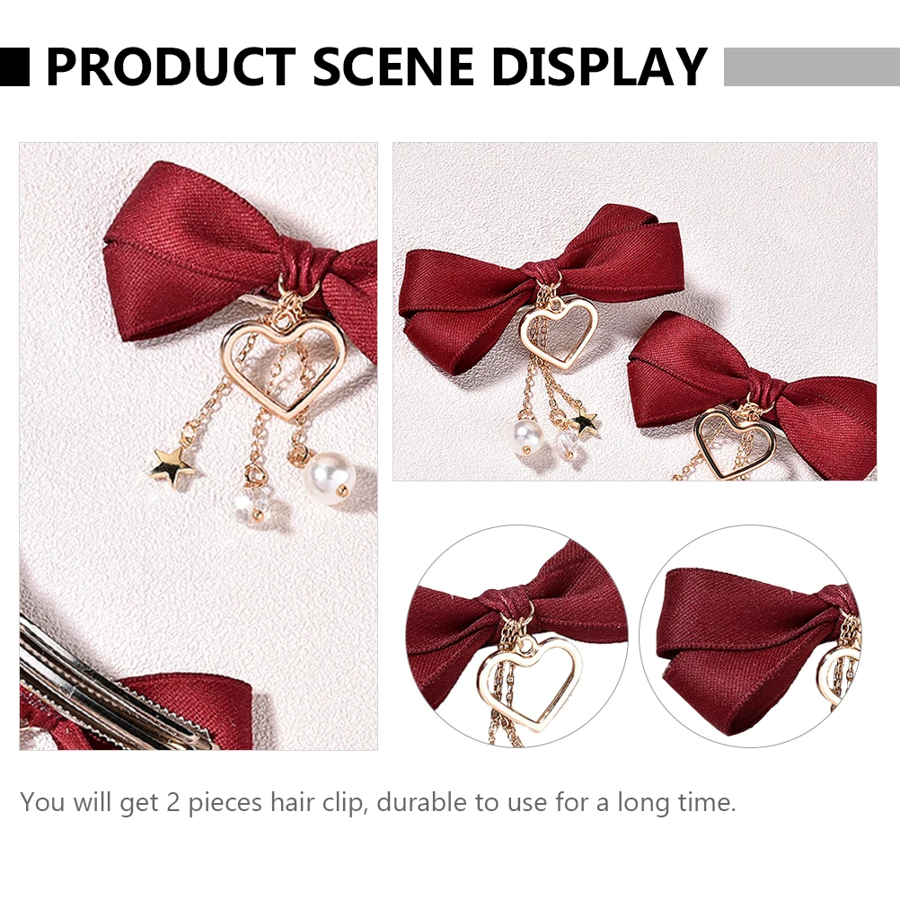 

2 Pcs Bow Clip Girls Hairpins Ribbon Material Durable Sweet Color Creative Design Elegant Hairstyle Matching Perfect Gift