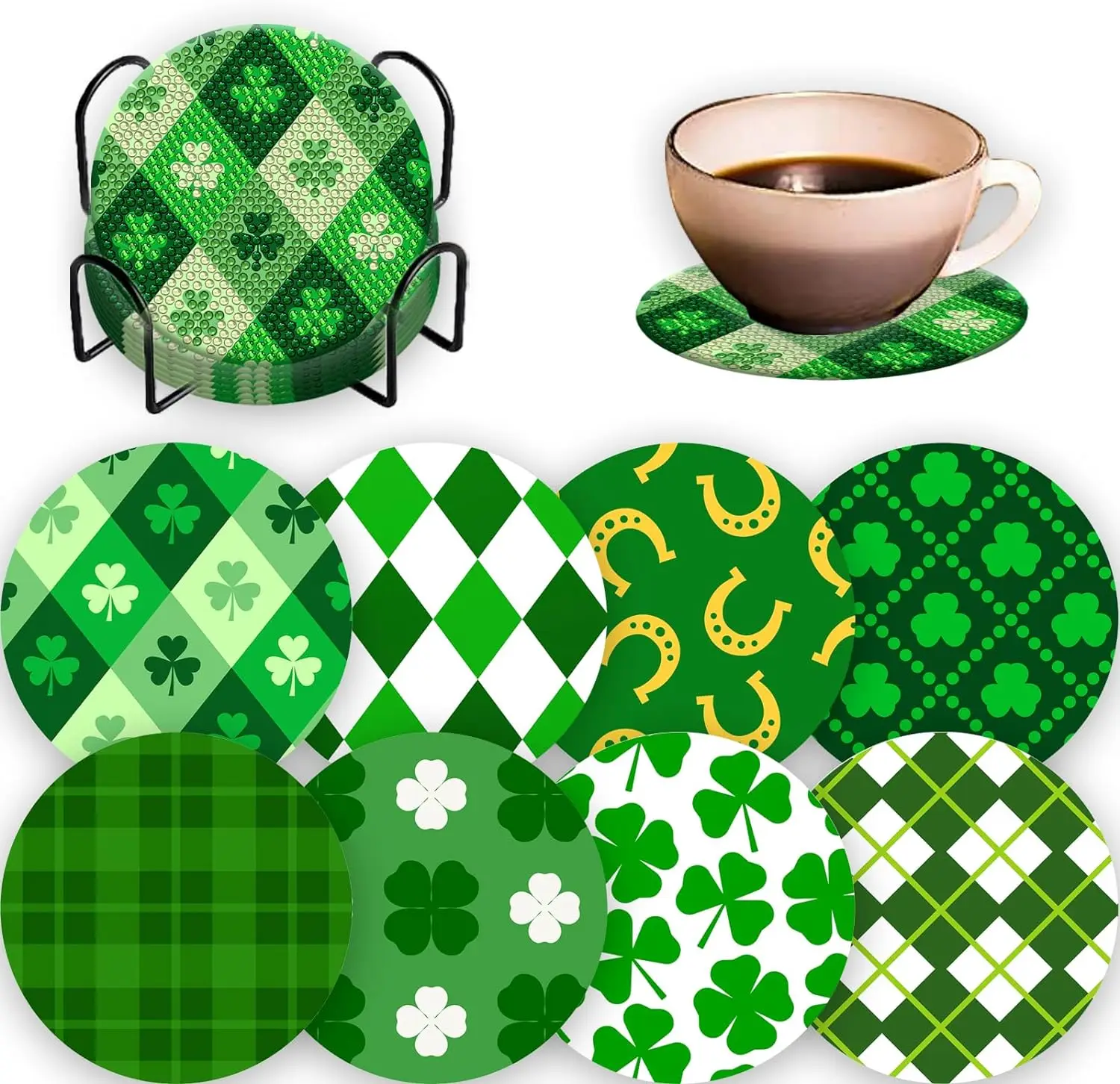 8PCS DIY Diamond Coasters St. Patrick's Day Craft Decoration Handmade Table Decor Placemat