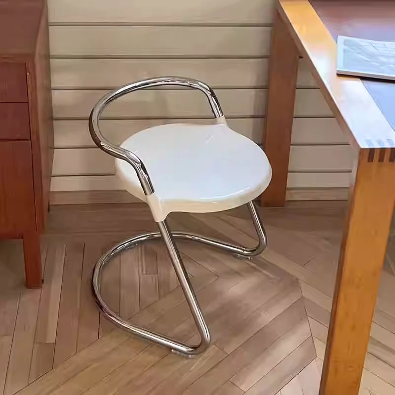 

Mid-Century Space-Saving Vanity Stool - Foldable Dining Chair for Coffee Shop/Bedroom, Compact Retro Makeup Stool