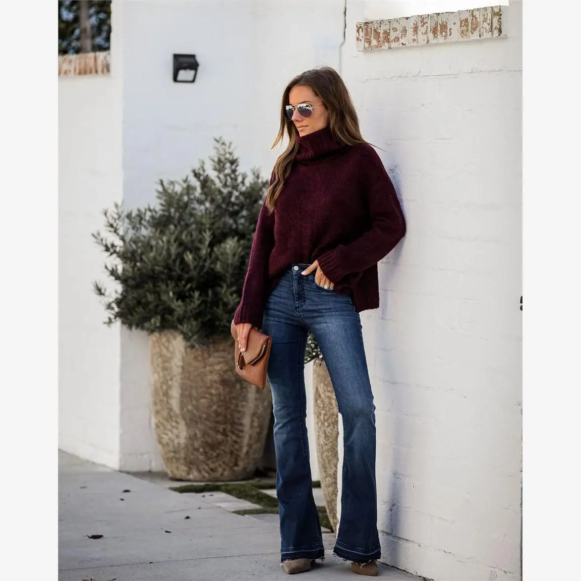 Pantalones vaqueros adelgazantes de cintura alta con campana para mujer, pantalones vaqueros clásicos con empalme Sle, pantalones vaqueros largos elásticos de algodón, Micro acampanados