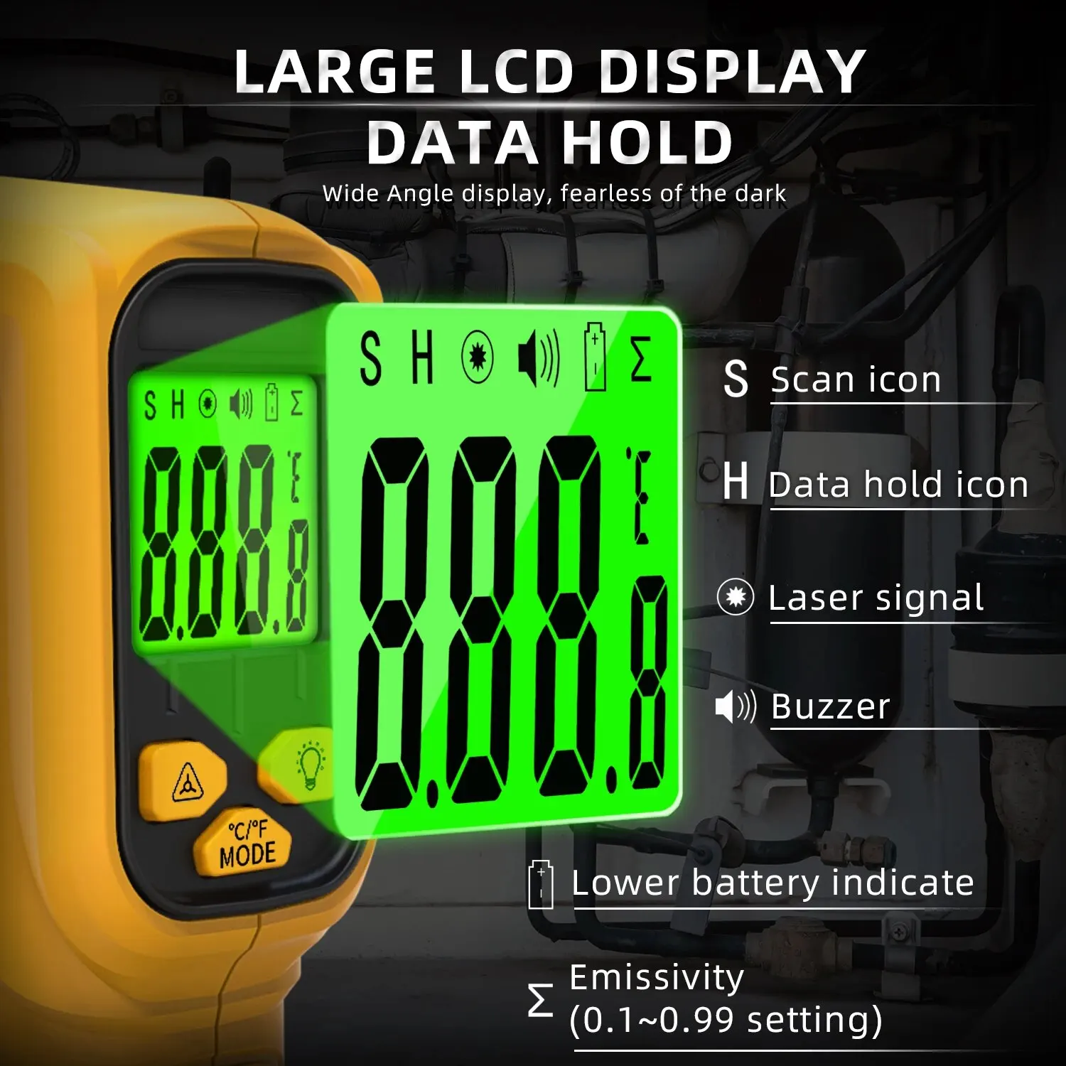 BSIDE Infrared Thermometer -50~530C Professional 12:1 Digital IR-LCD Temperature Meter Non-contact Laser Thermometers Pyrometer