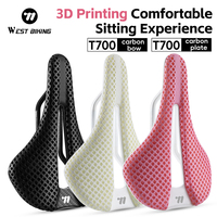WEST BIKING 3D Printed Bicycle Saddle Ultralight T700 Carbon Fiber Cycling Cushion Hollow Breathable MTB Road Bike Seat Parts