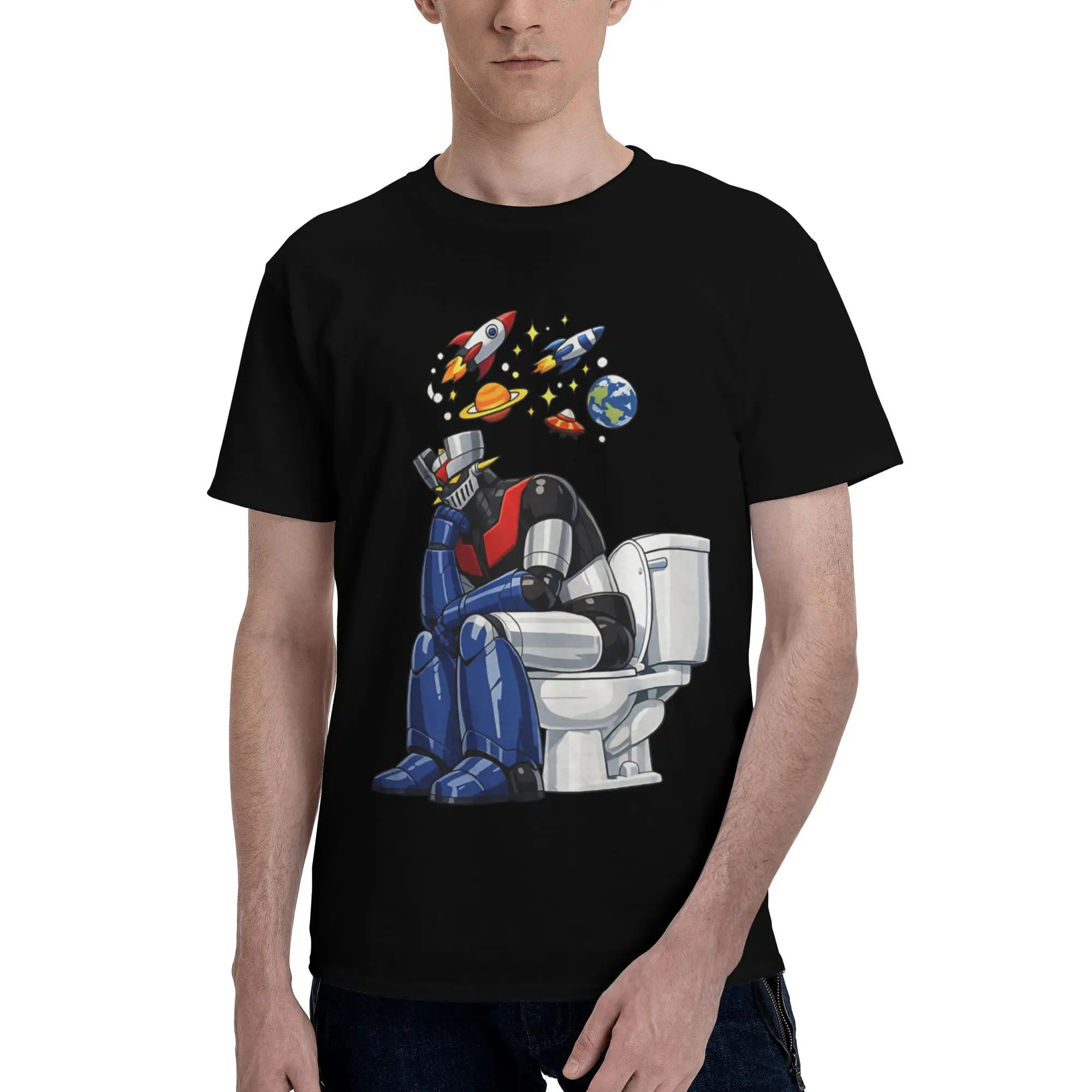 Thinking on the Toilet Funny Men T Shirt Mazinger Z Funny Tees Short Sleeve Crewneck Cotton Summer Tops T-Shirt