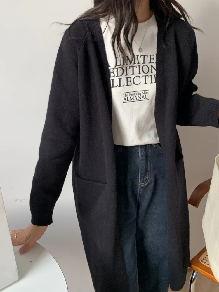 

Корейский длинный вязаный кардиган, женский свитер выше колена, пальто Lazy Sle, осень-зима, свободная верхняя одежда