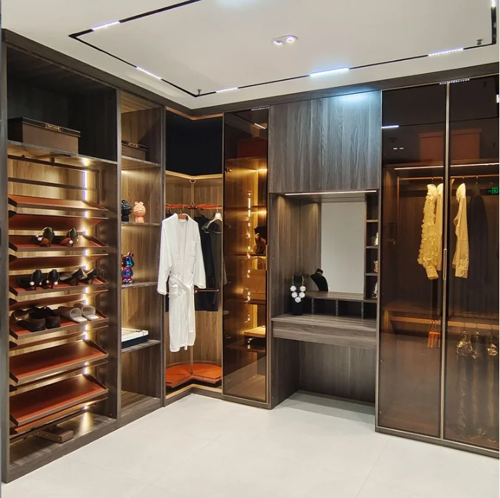 Custom Stainless Steel Convertible Floor/Ceiling Bedroom Wardrobe Shaker Glass Doors Modern Design Wall Mount 5+ Drawers 5-Year