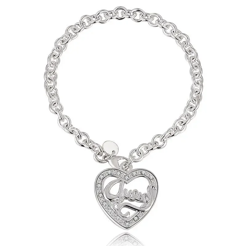 

8 Inch Fashion 925 Sterling Silver Chain Heart Shape Hollow Out Pendant Link Bracelet Ladies Jewelry