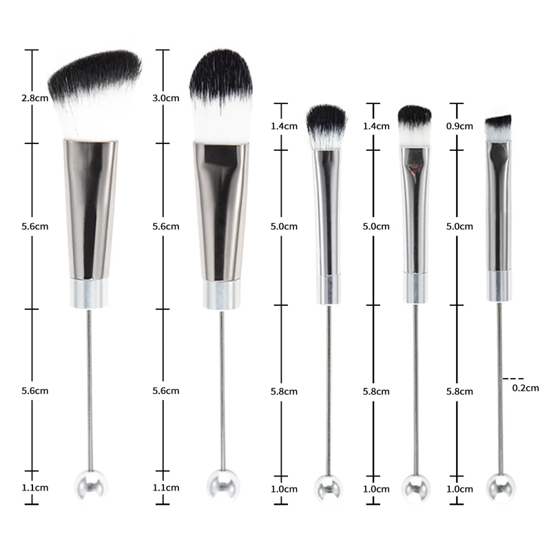 4 Sets DIY Bead Makeup Brush with Metal Handle Multi-functional Powder Eye Shadow Blusher Brushes Make Up Tools For Girls
