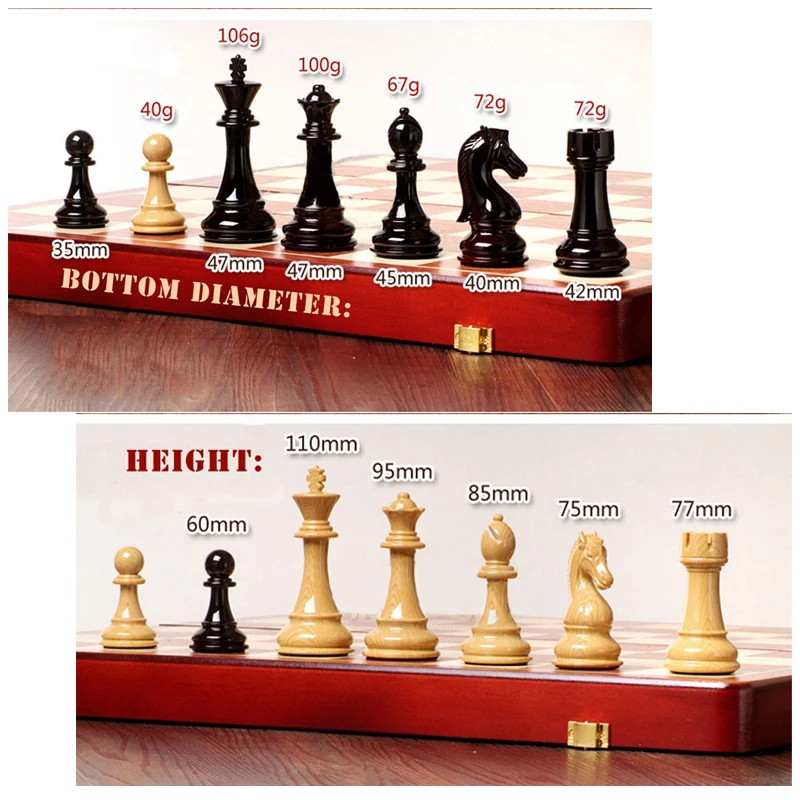 Exquisite Big Chess Set Luxury Chess Board Game Folding Wooden Chessboard Imitation Wood Grain ABS Plastic Steel Chess Pieces