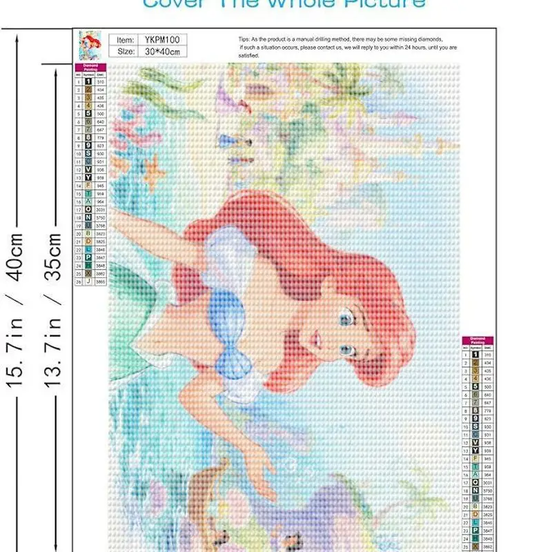 1PC schattige Disney prinses Ariel de kleine zeemeermin 5D volledige boor Diamond schilderij Kit voor kinderen en volwassenen, grote 40x50CM DIY Cartoo