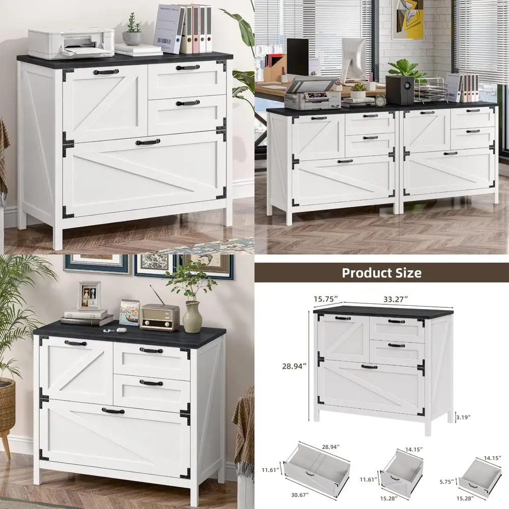 Large Farmhouse Style 4-Drawer Lateral File Cabinet for Letter, A4, and Legal Size Hanging Files, Ideal for Home Office Organiza