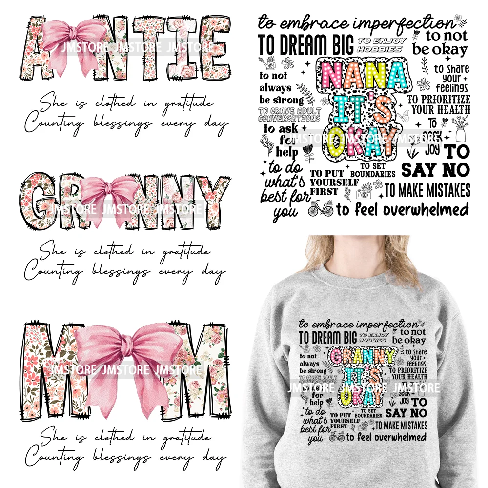 Mama Mum Gigi It's Ok Blessed Mom Mental Health Matters Design Bible Verses Women Coquette Bow DTF Transfer Stickers For Hoodies