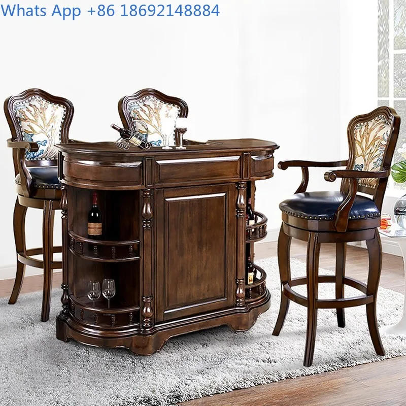 American Style Bar Stool European Style Home Solid Wood Bar Chair Vintage Swivel Backrest Light Luxury High Chair