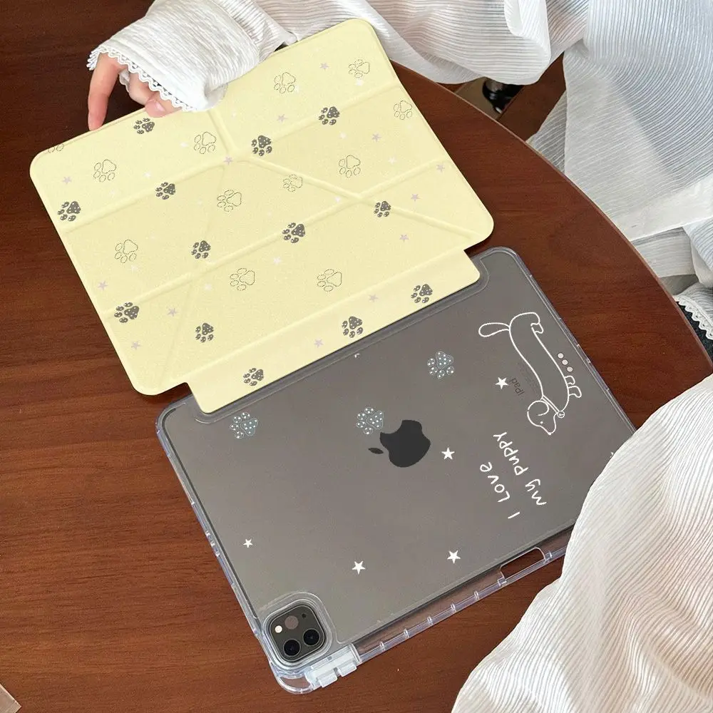 Ins Sausage Dog Paw Print 3-Y Fold iPad Case For iPad  iPad Pro 12.9in Air7 Pro 11 13in 2025 10th 11th M4/5 MINI Protected Cover