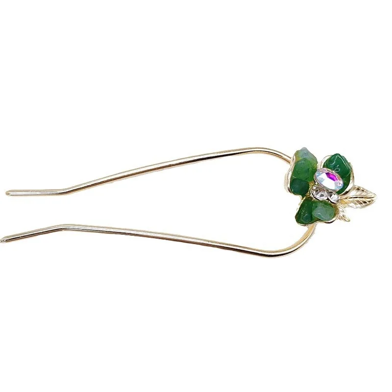 Retro flower U-shaped hairpin, a stylish back head updo, a new summer high-end diamond hairpin headwear