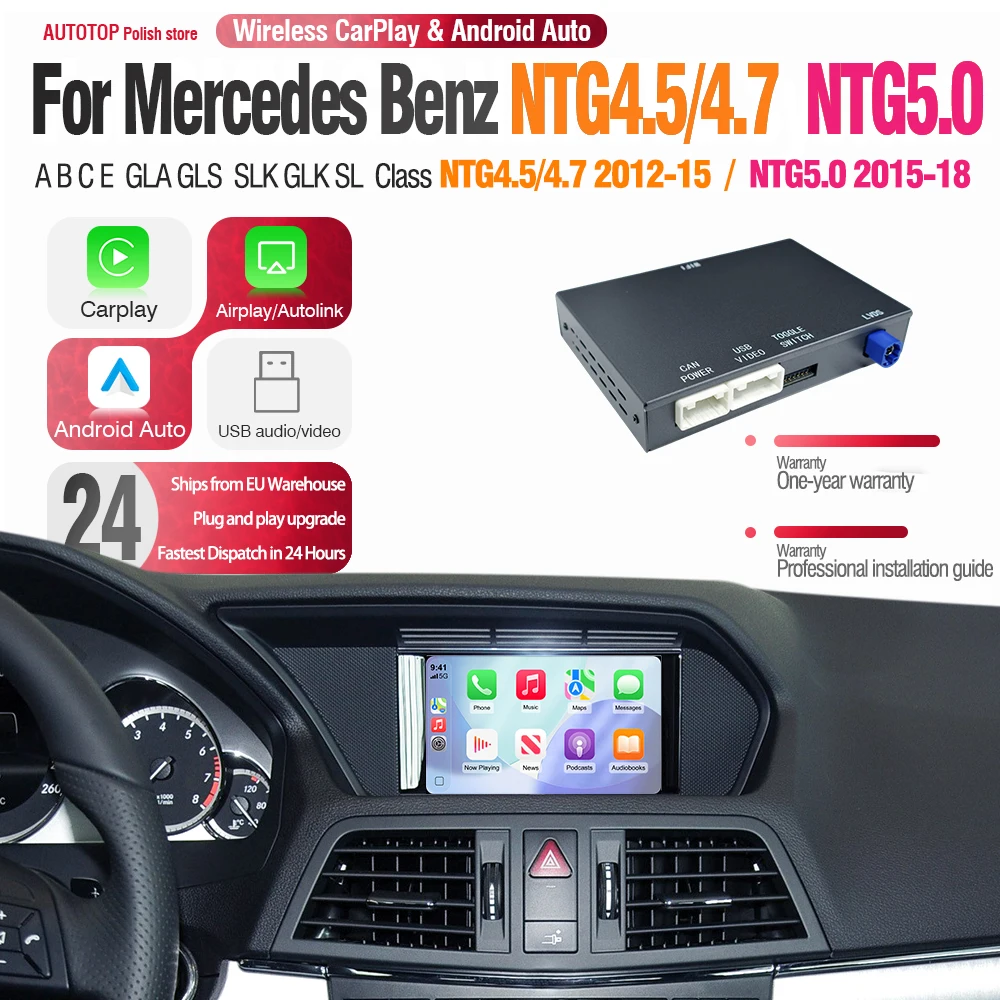 Décodeur sans fil CarPlay Android Auto pour Mercedes Benz NTG4.5 NTG5.0 W178 W117 W156 W203 W205 W207 W212 BT AUX GPS Module auto