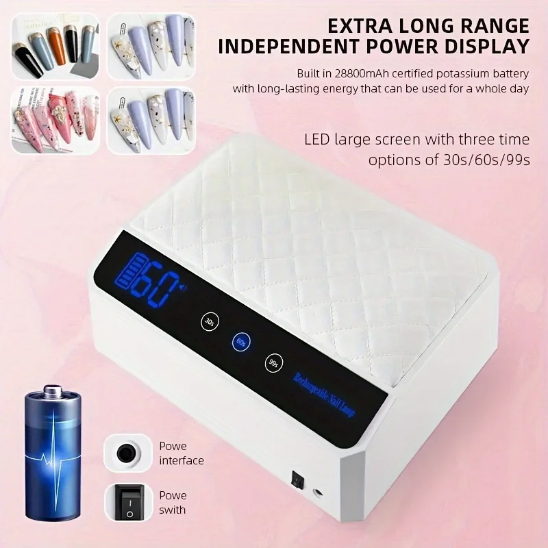 178W Rechargeable UV LED Nail Lamp Professional Gel Polish Drying Lamp with PU Hand Pillow and 69 Beads for Home Manicure Salon